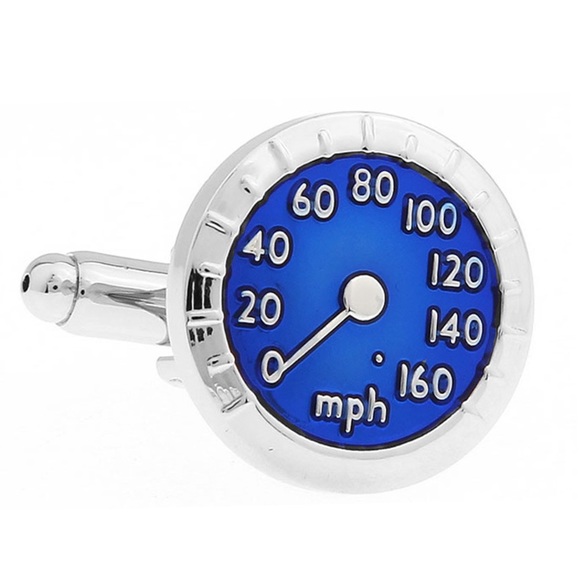Luxury Car Blue and Silver Speedometer Cufflinks - Picture 3 of 16